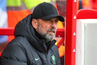 Liverpool Premier Lig maçında Jrgen Klopp teknik direktörü Nottingham Forest Liverpool 'a karşı City Ground, Nottingham, 2 Mart 2024