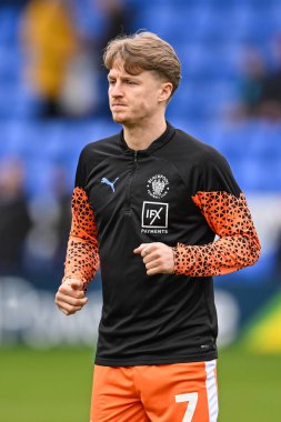 George Byers of Blackpool during the pre-game warmup ahead of the Sky Bet League 1 match Shrewsbury Town vs Blackpool at Croud Meadow, Shrewsbury, United Kingdom, 2nd March 202 clipart
