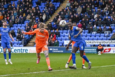Hayden Coulson of Blackpool scores to make it 0-2 during the Sky Bet League 1 match Shrewsbury Town vs Blackpool at Croud Meadow, Shrewsbury, United Kingdom, 2nd March 202 clipart
