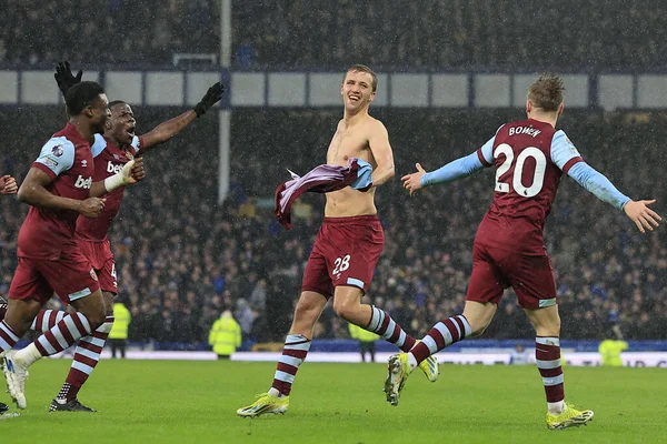 Tomas Soucek West Ham United Celebra Anotar Durante Partido Premier — Foto de Stock