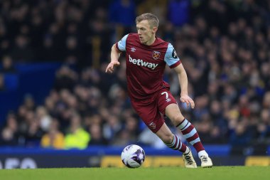James Ward-Prowse of West Ham United controls the ball during the Premier League match Everton vs West Ham United at Goodison Park, Liverpool, United Kingdom, 2nd March 202 clipart