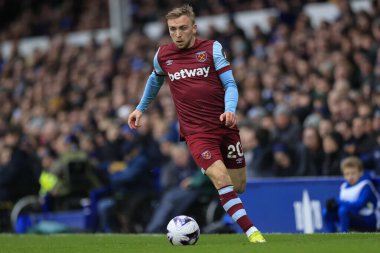 Jarrod Bowen of West Ham United runs with the ball during the Premier League match Everton vs West Ham United at Goodison Park, Liverpool, United Kingdom, 2nd March 202 clipart