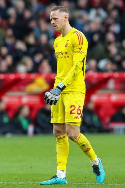 Nottingham Ormanı 'ndan Matz Sels Premier League maçı sırasında Nottingham Forest Liverpool' a karşı City Ground, Nottingham, 2 Mart 202