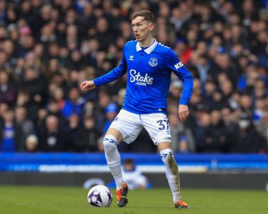 Everton 'dan James Garner Premier League maçı sırasında Everton, West Ham United' a karşı Goodison Park, Liverpool, İngiltere, 2 Mart 202