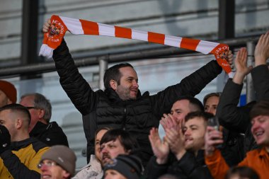Blackpool taraftarları 2 Mart 202 'de Croud Meadow, Shrewsbury, İngiltere' de oynanan Shrewsbury Town-Blackpool maçında