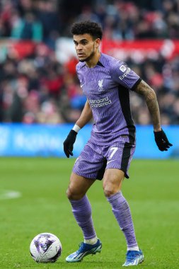 Liverpool 'dan Luis Daz Premier Lig maçı sırasında Nottingham Forest, Liverpool' a karşı City Ground, Nottingham, 2 Mart 2024 'te