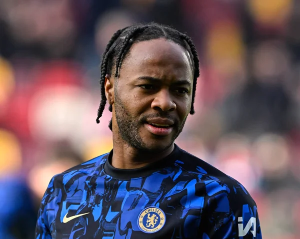 Raheem Sterling Chelsea Aquece Antes Partida Durante Jogo Premier League — Fotografia de Stock