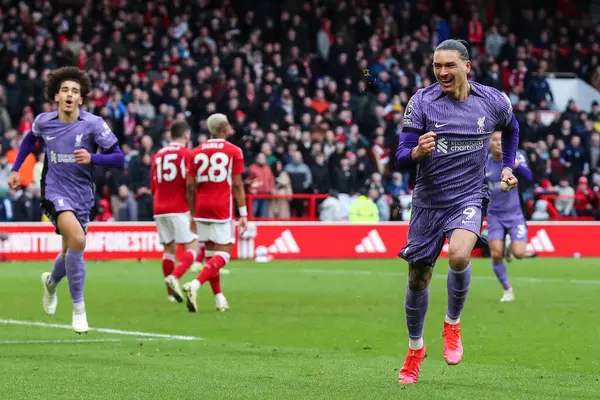 Darwin Nez Liverpool Celebra Gol Para Hacerlo Durante Partido Premier —  Fotos de Stock