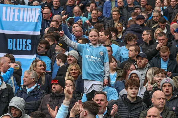 Manchester City Fans Game Premier League Match Manchester City Manchester — Stock Photo, Image