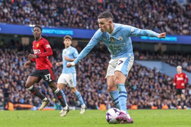 Phil Foden of Manchester City scores to make it 2-1 during the Premier League match Manchester City vs Manchester United at Etihad Stadium, Manchester, United Kingdom, 3rd March 202 clipart