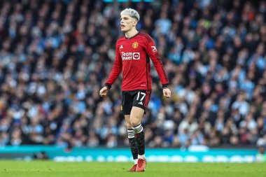 Manchester United 'ın Manchester City ile Manchester United arasındaki Premier League maçı sırasında Manchester United' tan Alejandro Garnacho, Etihad Stadyumu, 3 Mart 202
