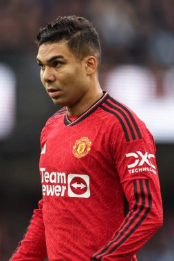 Manchester City - Manchester United Premier League maçı sırasında Manchester Stadyumu 'nda Casemiro, 3 Mart 202