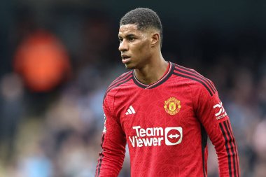 Manchester United 'ın Manchester City ile Manchester United arasındaki Premier League maçında Marcus Rashford, Etihad Stadyumu' nda, 3 Mart 202