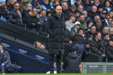 Manchester City - Manchester United Premier League maçında Manchester Stadyumu 'nda 3 Mart 202' de oynanan maçta Manchester United 'ın on Cadısı teknik direktörü Erik 10.