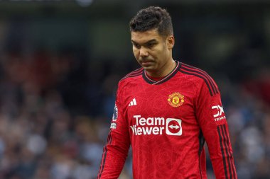 Manchester City - Manchester United Premier League maçı sırasında Manchester Stadyumu 'nda Casemiro, 3 Mart 202