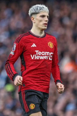 Manchester United 'ın Manchester City ile Manchester United arasındaki Premier League maçı sırasında Manchester United' tan Alejandro Garnacho, Etihad Stadyumu, 3 Mart 202