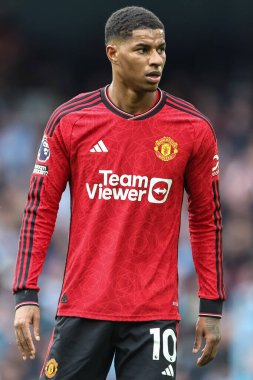 Manchester United 'ın Manchester City ile Manchester United arasındaki Premier League maçında Marcus Rashford, Etihad Stadyumu' nda, 3 Mart 202