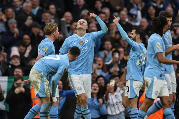 Erling Hland Manchester City Firar Sitt Mål Att Göra Det — Stockfoto