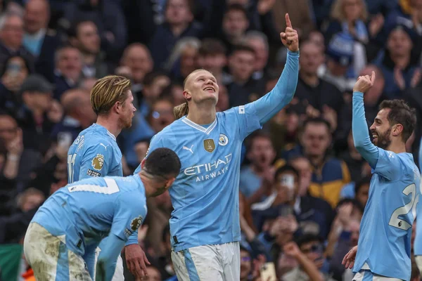 Erling Hland Von Manchester City Feiert Sein Tor Zum Während — Stockfoto