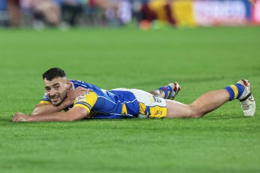 Leeds Rhinos takımından Jake Connor, 25. Betfred Süper Lig karşılaşmasında Huddersfield Giants 'a karşı Leeds Gergedan maçında sahada, Accu Stadyumu, Huddersfield, İngiltere, 4 Eylül 2025