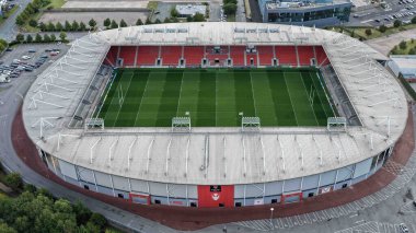 Betfred Süper Lig 25. Raundu 'nda St. Helens, Wigan Warriors' a karşı St.Helens Stadyumu 'nda 5 Eylül 2025' te oynanan maç sırasında havadan The CompleWicked Stadyumu 'nun genel bir görüntüsü.