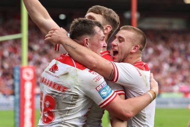 Hull KR 'dan Jack Broadbent, 7 Eylül 2025' te İngiltere 'nin Hull kentindeki Sewell Group Craven Park' ta oynanan Betfred Süper Lig 25. Maçı 'nda 14-0' lık galibiyetini kutluyor.