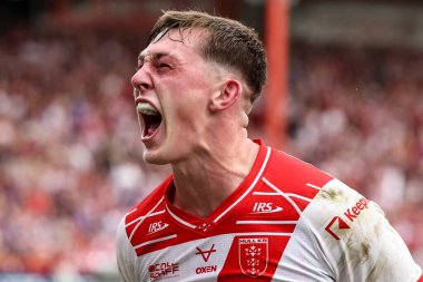 Hull KR 'dan Jack Broadbent, 7 Eylül 2025' te İngiltere 'nin Hull kentindeki Sewell Group Craven Park' ta oynanan Betfred Süper Lig 25. Maçı 'nda 14-0' lık galibiyetini kutluyor.