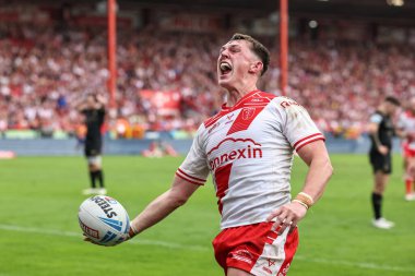 Hull KR 'dan Jack Broadbent, 7 Eylül 2025' te İngiltere 'nin Hull kentindeki Sewell Group Craven Park' ta oynanan Betfred Süper Lig 25. Maçı 'nda 14-0' lık galibiyetini kutluyor.