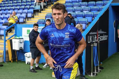 Warrington Wolves 'tan Stefan Ratchford, Betfred Süper Lig 25. Raundda ısınma turunda Halliwell Jones Stadyumu, Warrington, İngiltere' de oynanan Warrington Wolves - Leopards maçında ısındı.