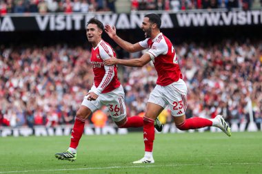 Arsenal 'den Martin Zubimendi, 13 Eylül 2025' te İngiltere 'nin Emirates Stadyumu' nda oynanan Premier League maçı Arsenal - Nottingham Forest maçında 1-0 kazanma hedefini kutluyor.