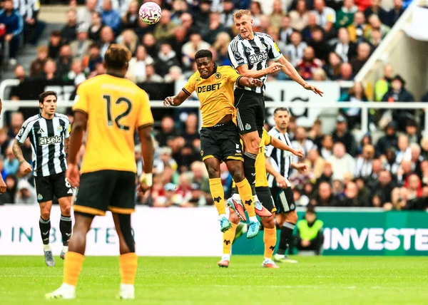 Newcastle United takımından Dan Burn, 13 Eylül 2025 'te St. James' s Park, Newcastle, İngiltere 'de oynanan Premier League maçı Newcastle United ile Wolverhampton Wanderers maçında yüksek topu kazandı. 