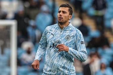 Manchester City 'den Rodrigo Premier League maçında Manchester United' a karşı Etihad Stadyumu 'nda 14 Eylül 2025' te oynanan ısınma maçında 