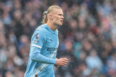 Manchester City 'nin Manchester United' a karşı 14 Eylül 2025 'te Etihad Stadyumu' nda oynadığı Premier League maçında Manchester City 'den Erling Haaland