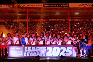 Hull KR lift the League Leaders Shield after the Betfred Super League round 27 match Hull KR vs Warrington Wolves at Sewell Group Craven Park, Kingston upon Hull, United Kingdom, 18th September 2025 