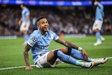 Manchester City 'den Savinho, 18 Eylül 2025' te Manchester, İngiltere 'deki The City of Manchester Stadyumu' nda 25 / 26 Faz MD1 Manchester City ve Napoli League maçında tepki gösterdi. 