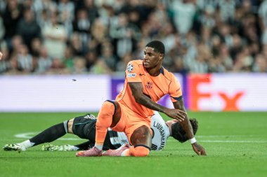 Barcelona 'dan Marcus Rashford, UEFA Şampiyonlar Ligi 2025 / 26 Faz MD1 Faz Birleşmiş Barselona' ya karşı St. James 's Park, Newcastle, İngiltere, 18 Eylül 2025