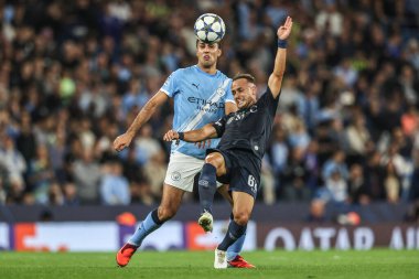 Manchester City 'den Rodrigo ve Napoli' den Stanislav Lobotka UEFA Şampiyonlar Ligi 25 / 26 Faz MD1 Manchester City Napoli Ligi 'ne karşı Manchester City Stadyumu' nda 18 Eylül 2025 