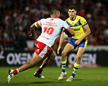 Warrington Wolves 'tan Sam Stone 27. Betfred Süper Ligi karşılaşmasında Hull KR, Warrington Wolves' a karşı Sewell Group Craven Park Kingston üzerine Hull, İngiltere, 18 Eylül 2025