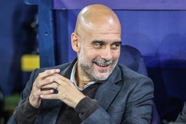 UEFA Şampiyonlar Ligi sırasında Manchester City 'nin Pep Guardiola teknik direktörü 25 / 26 Faz MD1 Manchester City, Napoli League' e karşı Manchester Stadyumu, İngiltere, 18 Eylül 2025 
