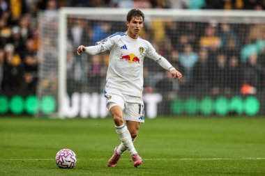 Leeds United takımından Brenden Aaronson Premier Lig maçında Wolverhampton Wanderers, Leeds United 'a karşı Molineux, Wolverhampton, İngiltere, 20 Eylül 2025 