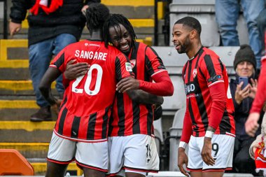 Admiral Muskwe of Morecambe  celebrates his goal with Mohammed Sangare of Morecambe during the Enterprise National League match Morecambe vs Wealdstone  at Mazuma Stadium, Morecambe, United Kingdom, 20th September 2025 