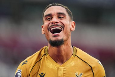 Kristal Saray 'dan Maxence Lacroix Premier League maçı sırasında West Ham United, Londra Stadyumu' nda Crystal Palace 'a karşı, 20 Eylül 2025 