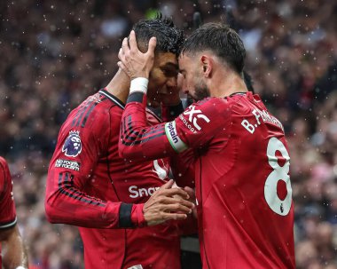 Manchester United takımından Bruno Fernandes 20 Eylül 2025 'te Old Trafford, Manchester, İngiltere' de oynanan Premier League karşılaşmasında 1-0 'lık galibiyet golünü kutluyor.