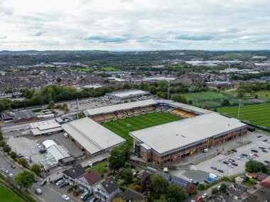 24 Eylül 2025 'te Vale Park, Burslem, Birleşik Krallık' ta oynanan Carabao Kupası 3. Raunt karşılaşmasından önce Vale Park 'ın genel zemin görüşü, insansız hava aracı ile Port Vale FC' nin ana sahası.