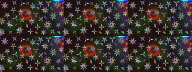 Kumaş desenli papatya çiçeği detayı. Gri ve kahverengi renkte çiçekler.