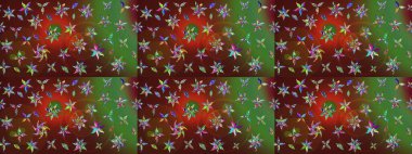 Kahverengi ve yeşil renkler üzerine çiçek desenli eskiz, el yapımı papatyalar, papatyalar. Tekrarlayan çiçek arkaplanı, zarif kahverengi ve yeşil çiçek duvar kağıdı.