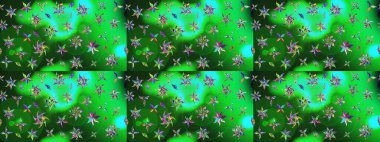 Raster illüstrasyonu. Yeşil ve mavi renkte çiçekler. Düz Çiçek Elementleri Tasarımı. Renkli Bahar Teması eskiz kalıbı. Asya tekstil tarzında. Çiçek desenini çiz.