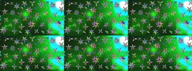 Yeşil ve mavi renkte çiçekler. Düz Çiçek Elementleri Tasarımı. Raster Illustrasyon 'daki Çiçek Deseni' nin son moda çizimi. Renkli Yaz Teması çizim şablonu.