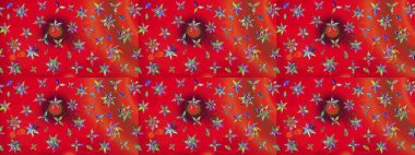 Yaprak ve çiçeklerin suluboya resimleri, kırmızı ve turuncu renkler üzerine çizimler. Kibar, bahar çiçekleri kırmızı ve turuncu renklerde. Raster illüstrasyonu.