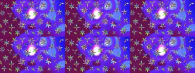 Raster çiçek desenleri çiziyor. Vadinin çiçekleri menekşe ve mor renklerde.